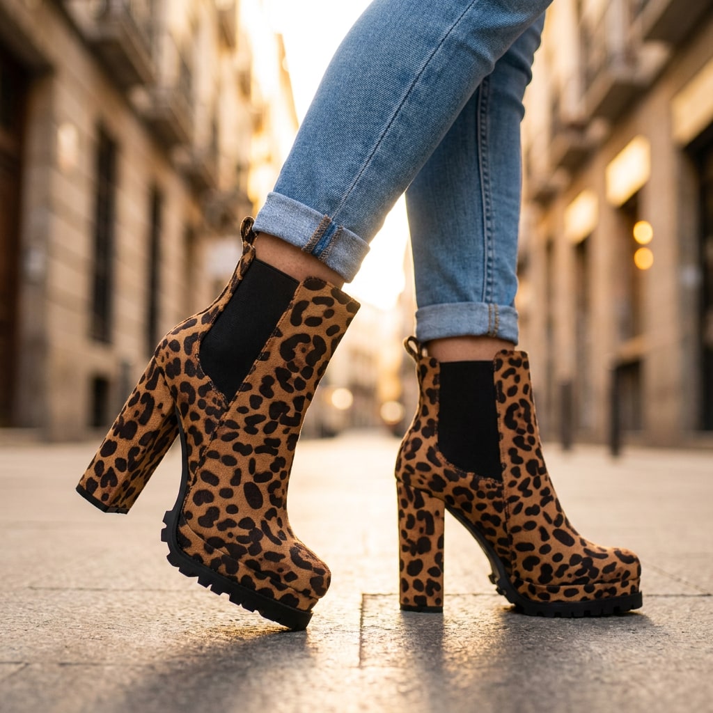 Block Heel Ankle Boots, Faux Suede with Lugged Platform Sole 5