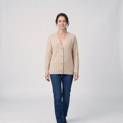 Cable Knit Button Cardigan with V-Neck in Soft Knit