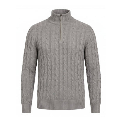 Cable Knit Quarter Zip Jumper Men's Funnel Neck Knitwear 1