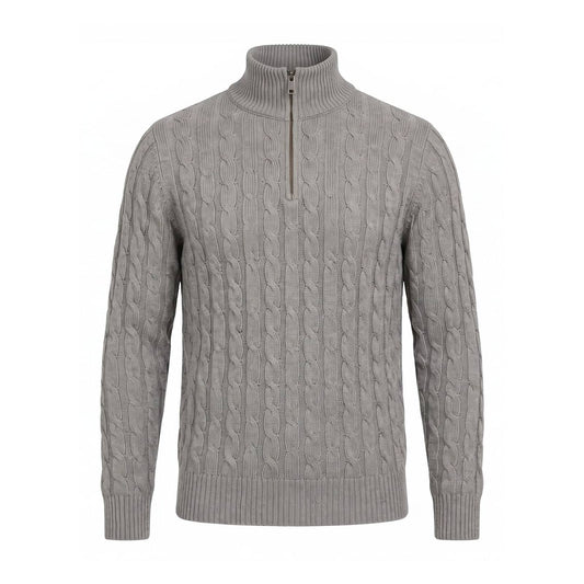 Cable Knit Quarter Zip Jumper Men's Funnel Neck Knitwear 1