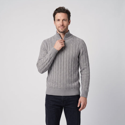 Cable Knit Quarter Zip Jumper with Funnel Neck
