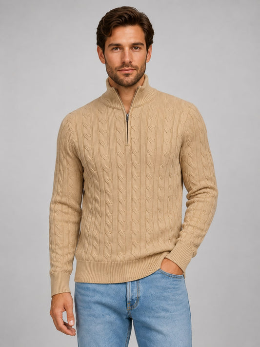 Cable Knit Quarter Zip Jumper Men's Funnel Neck Knitwear 2