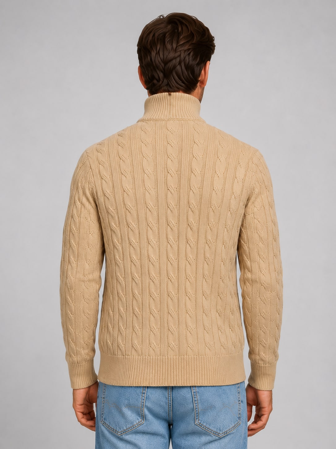 Cable Knit Quarter Zip Jumper Men's Funnel Neck Knitwear 3