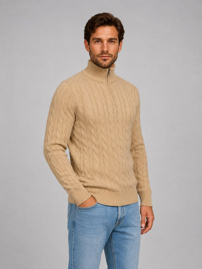 Cable Knit Quarter Zip Jumper Men's Funnel Neck Knitwear 4
