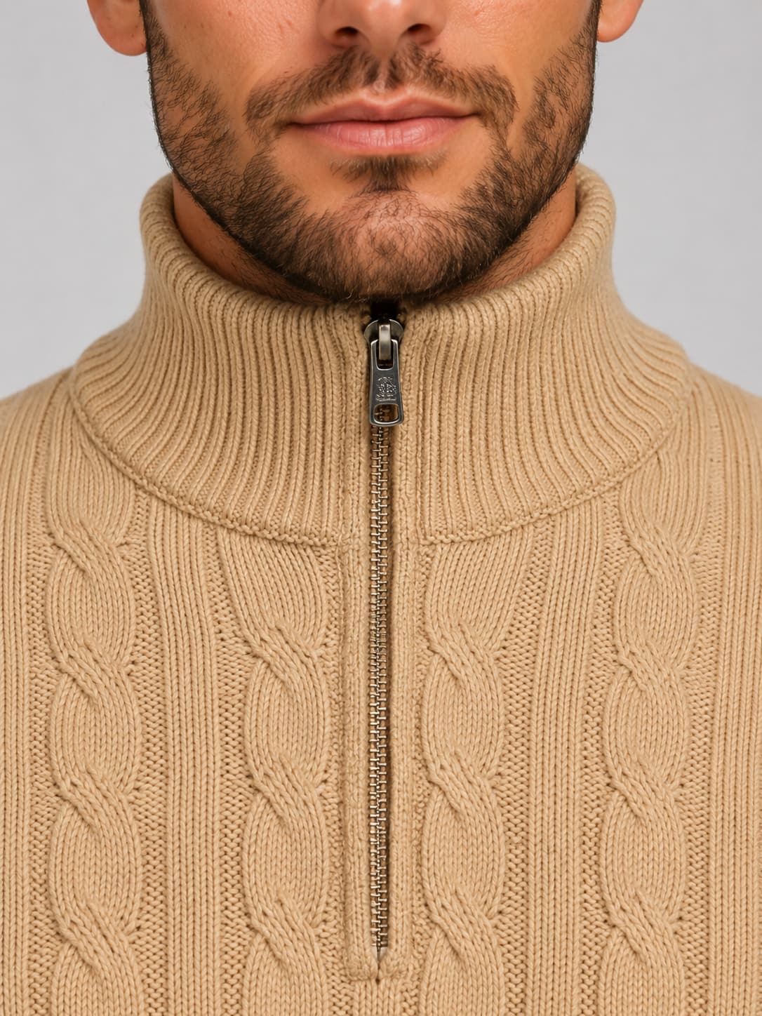 Cable Knit Quarter Zip Jumper Men's Funnel Neck Knitwear 5