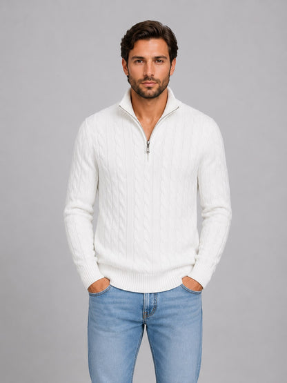 Cable Knit Quarter Zip Jumper Men's Funnel Neck Knitwear 7