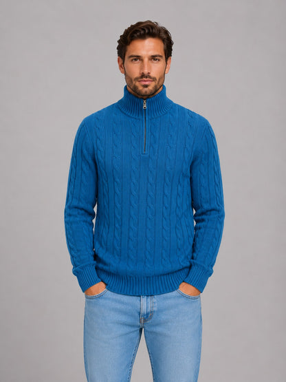 Cable Knit Quarter Zip Jumper Men's Funnel Neck Knitwear 9