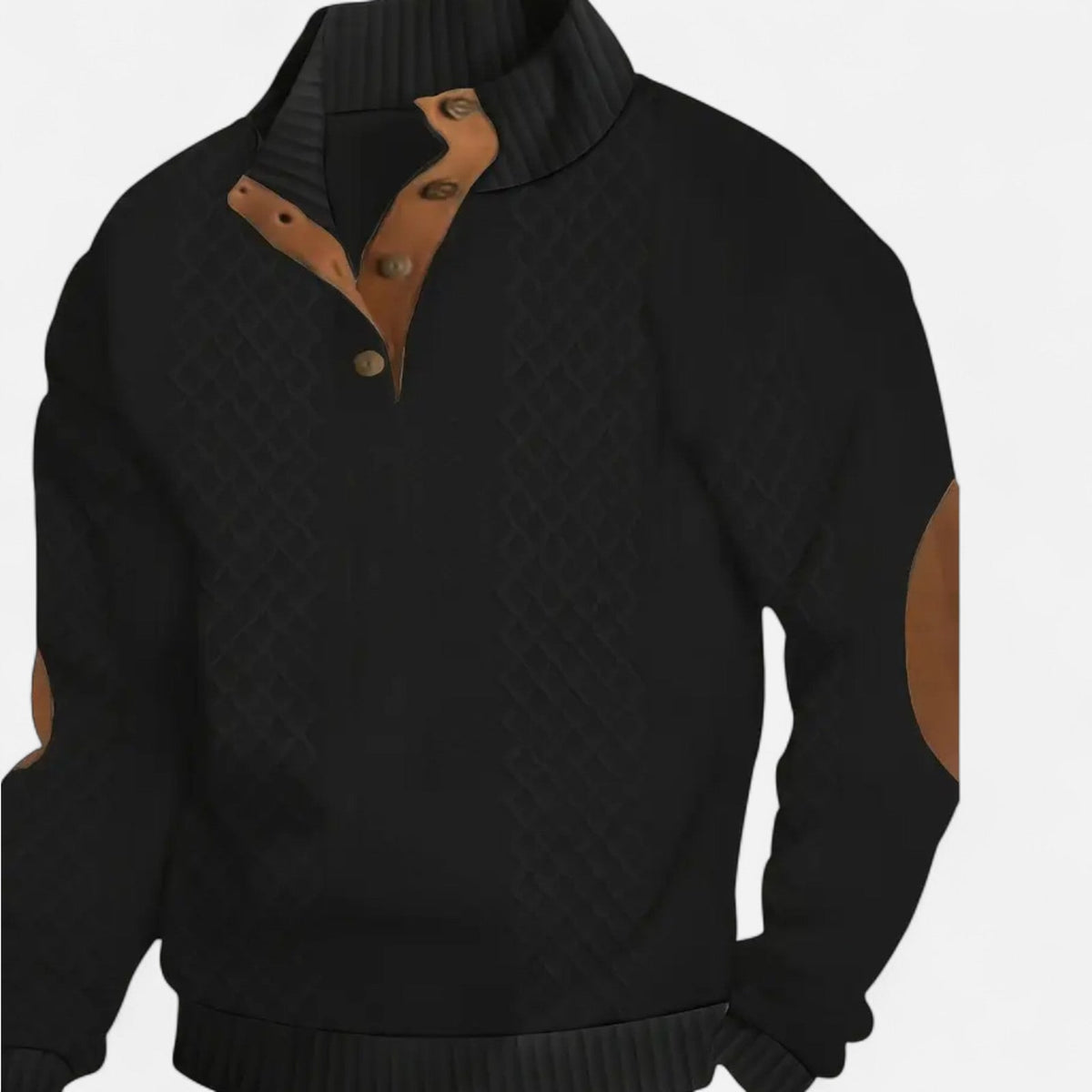 Cable Knit Sweater for Men, Button Collar Jumper with Patches 2
