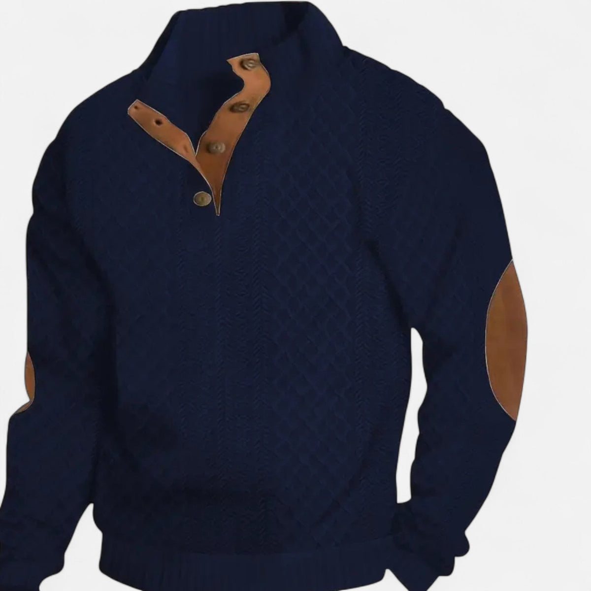 Cable Knit Sweater for Men, Button Collar Jumper with Patches 3