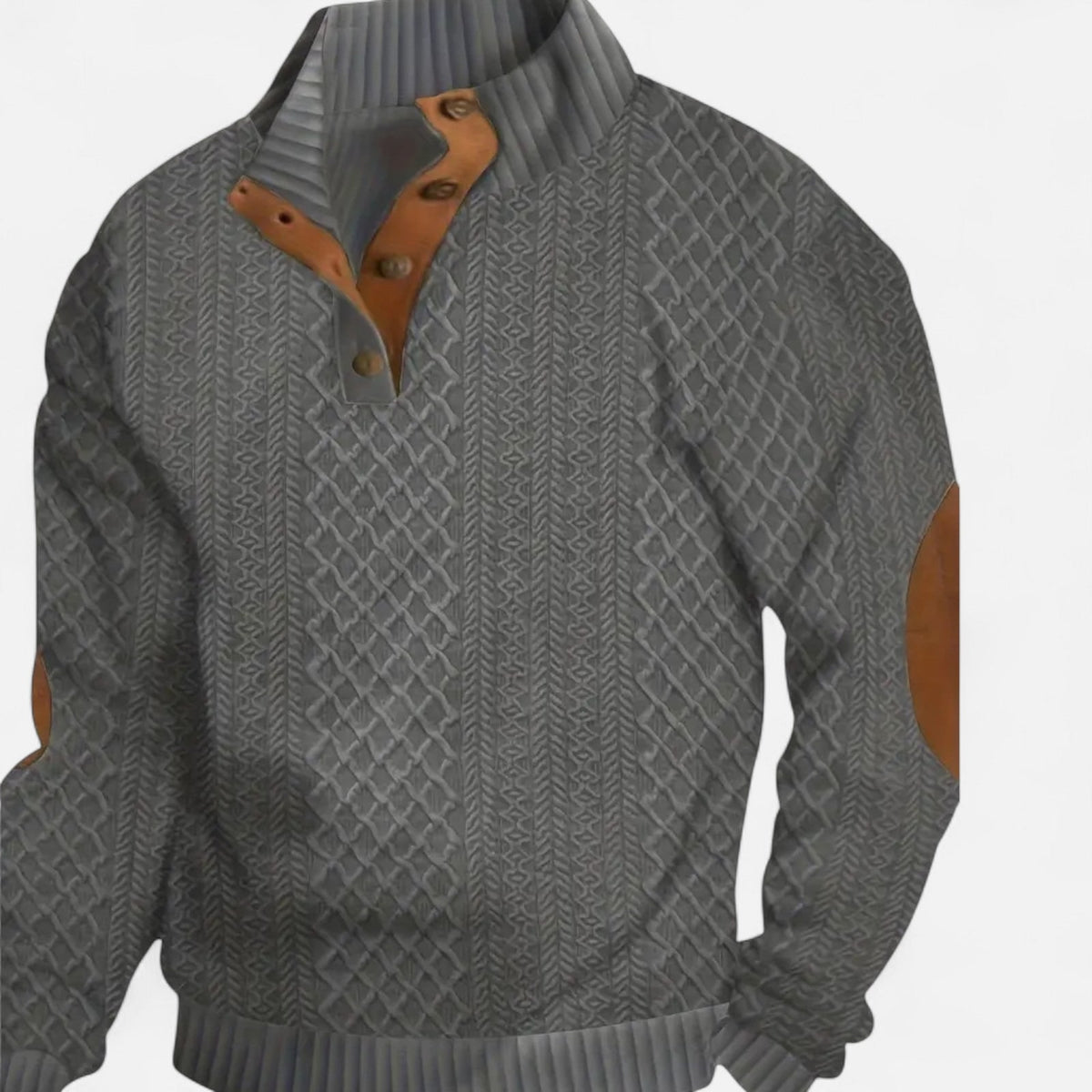 Cable Knit Sweater for Men, Button Collar Jumper with Patches 4