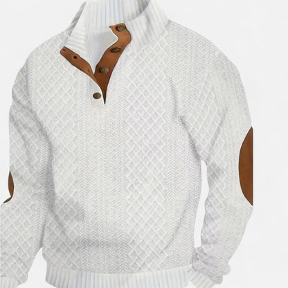 Cable Knit Sweater for Men, Button Collar Jumper with Patches 5