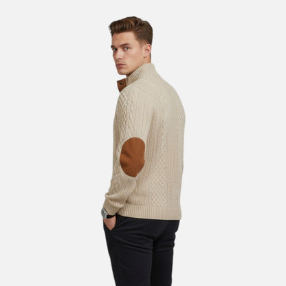 Cable Knit Sweater for Men, Button Collar Jumper with Patches 8