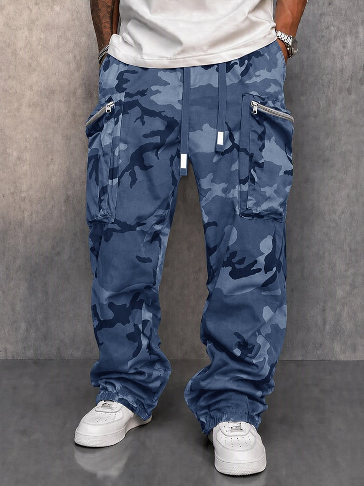 Blue camouflage cargo trousers