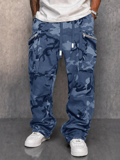 Blue camouflage cargo trousers