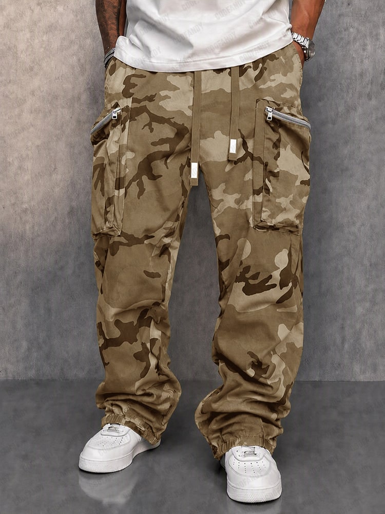 Khaki camouflage cargo trousers