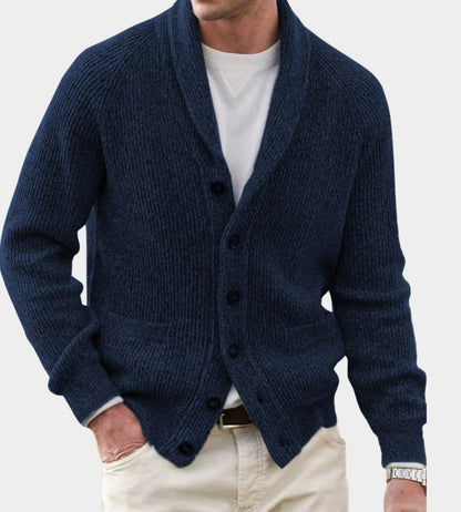 Navy shawl collar button cardigan