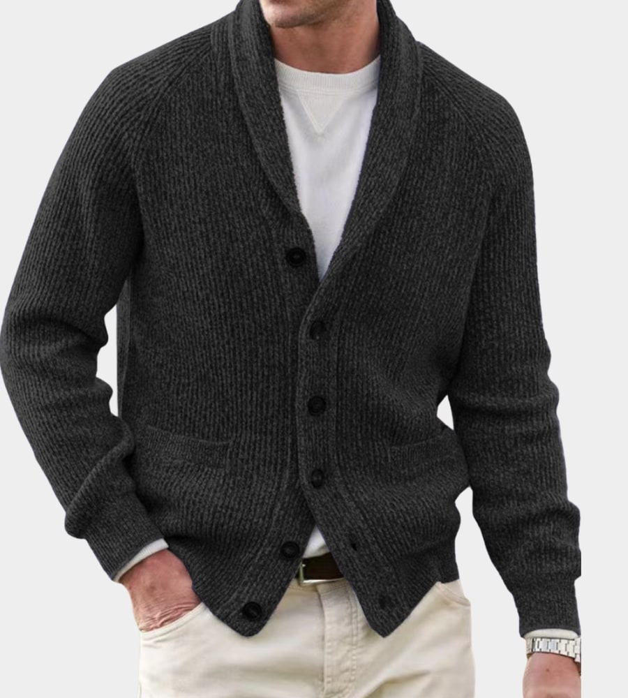 Black shawl collar button cardigan
