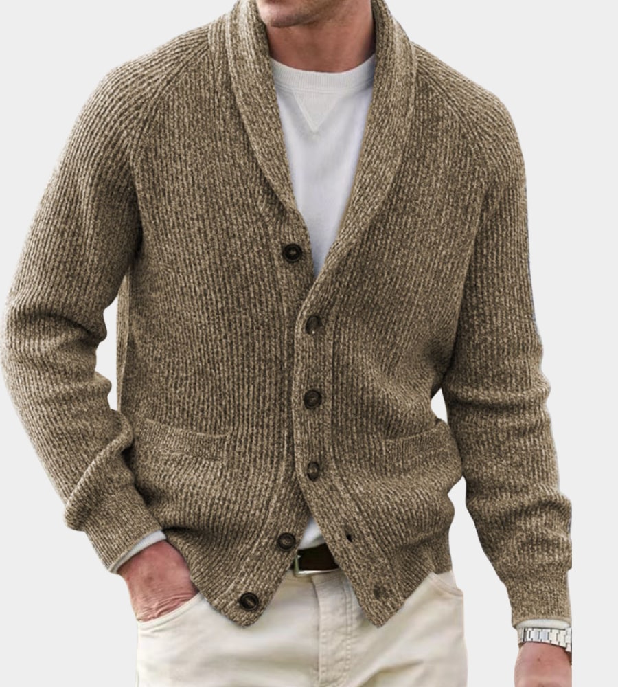 Taupe shawl collar button cardigan