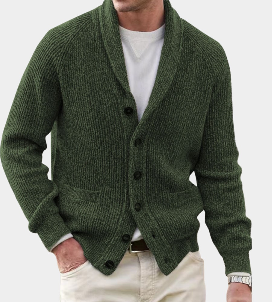 Dark green shawl collar button cardigan