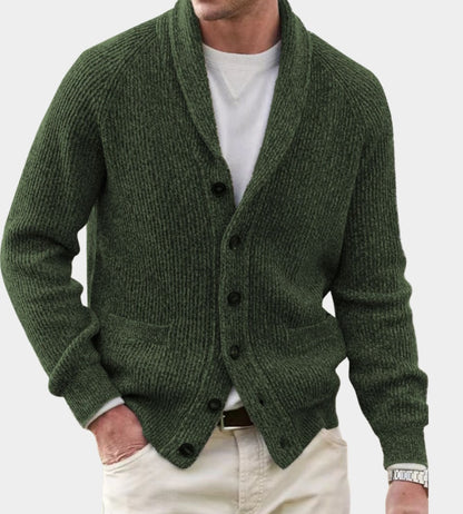 Dark green shawl collar button cardigan