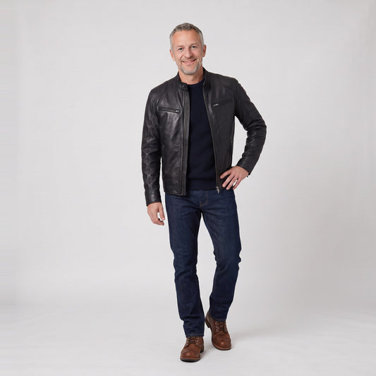 Man wearing the classic biker leather jacket