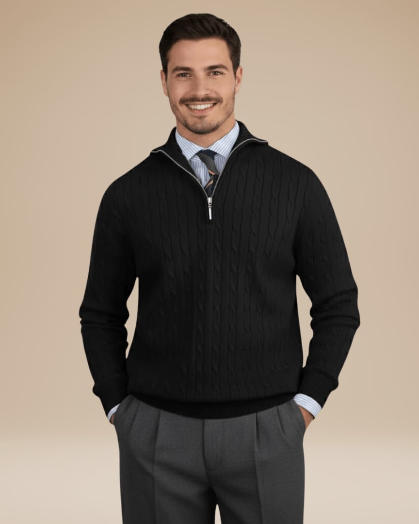 Cable Knit Half Zip Jumper for Men with Zip Collar 2