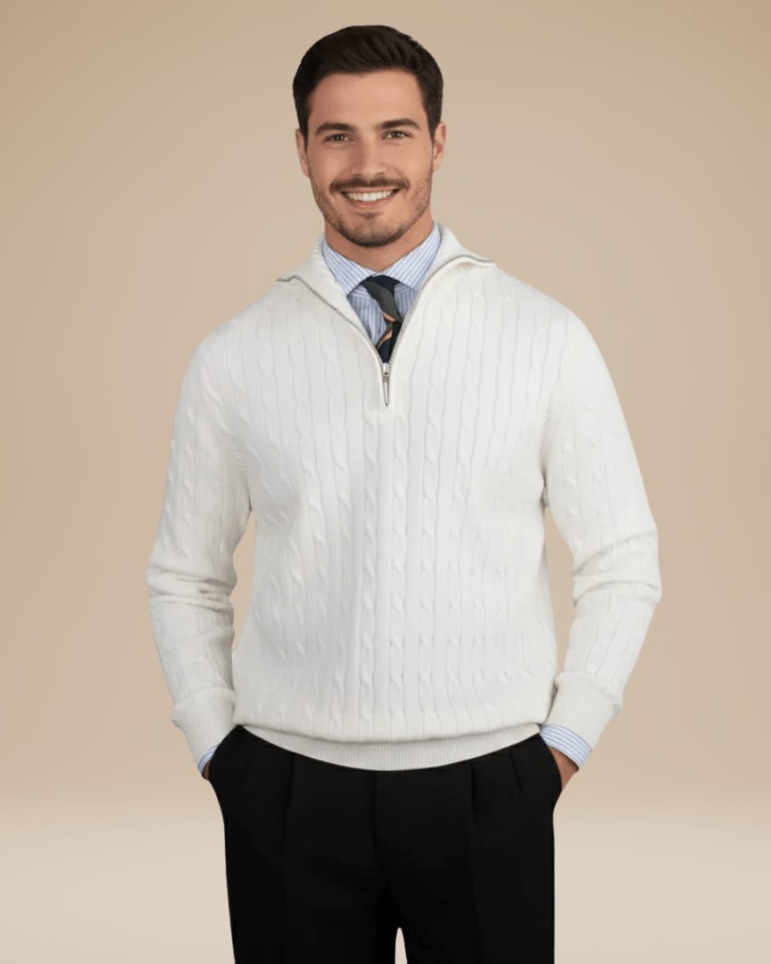 Cable Knit Half Zip Jumper for Men with Zip Collar 3