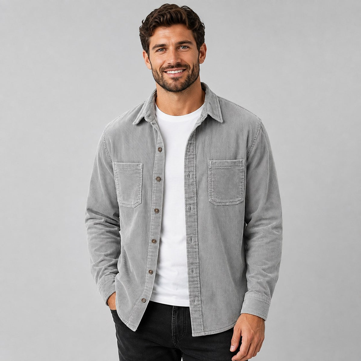Men's Corduroy Overshirt with Lapel Collar and Chest Pockets 2