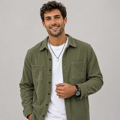 Men's Corduroy Overshirt with Lapel Collar and Chest Pockets 6