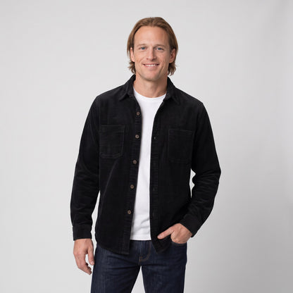 Man wearing the classic corduroy overshirt with lapel collar