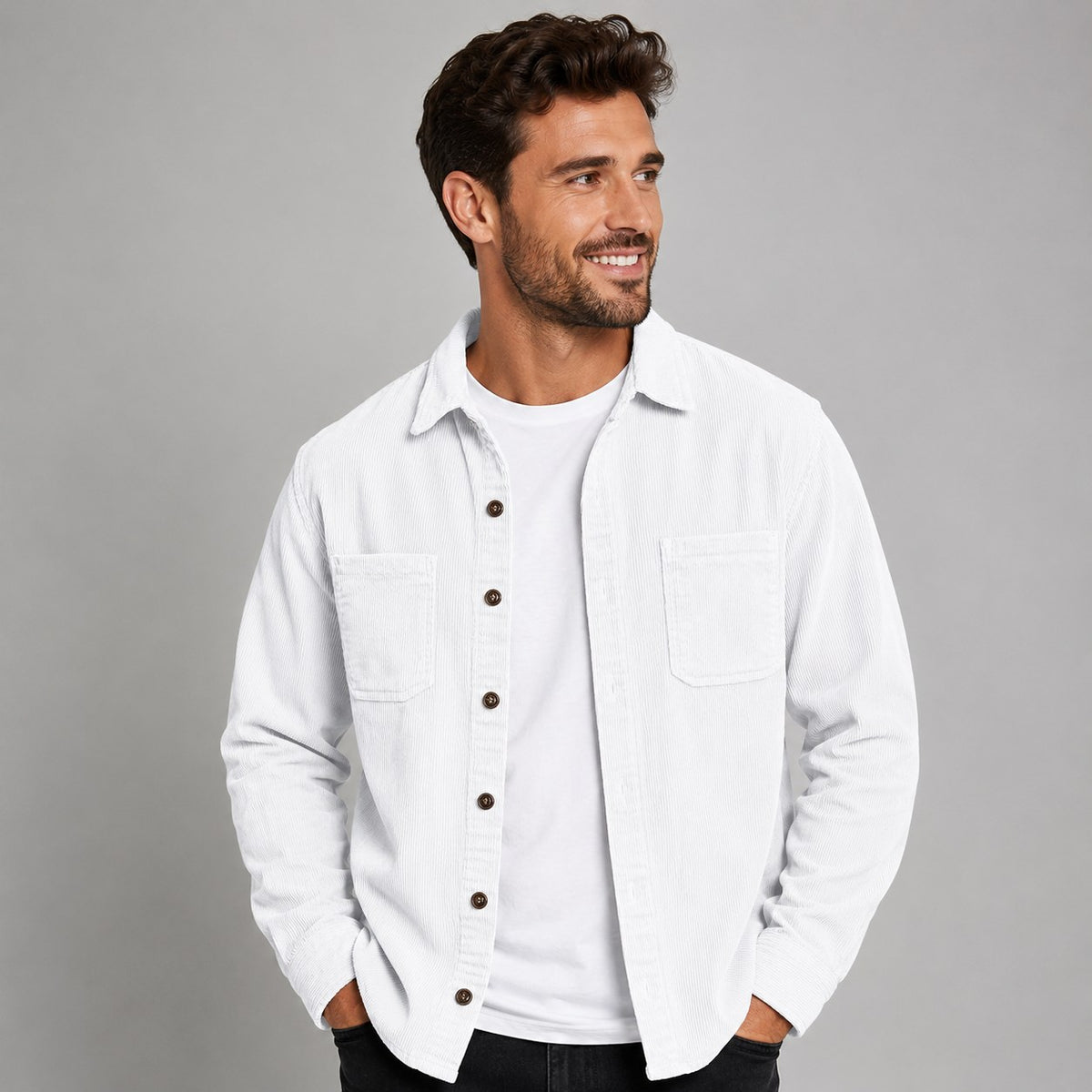 Men's Corduroy Overshirt with Lapel Collar and Chest Pockets 5