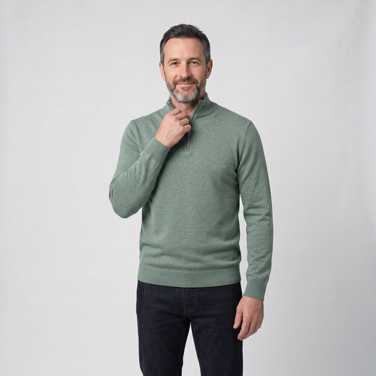 Men's Quarter Zip Sweater, Classic Half Zip Jumper with Ribbed Cuffs