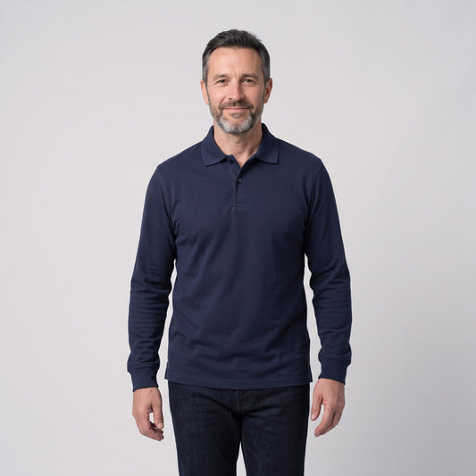Classic Long Sleeved Polo Shirt with Ribbed Cuffs