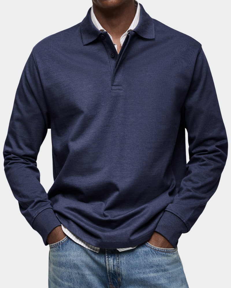 Long Sleeve Polo Shirt Men's Classic Regular Fit Polo 2