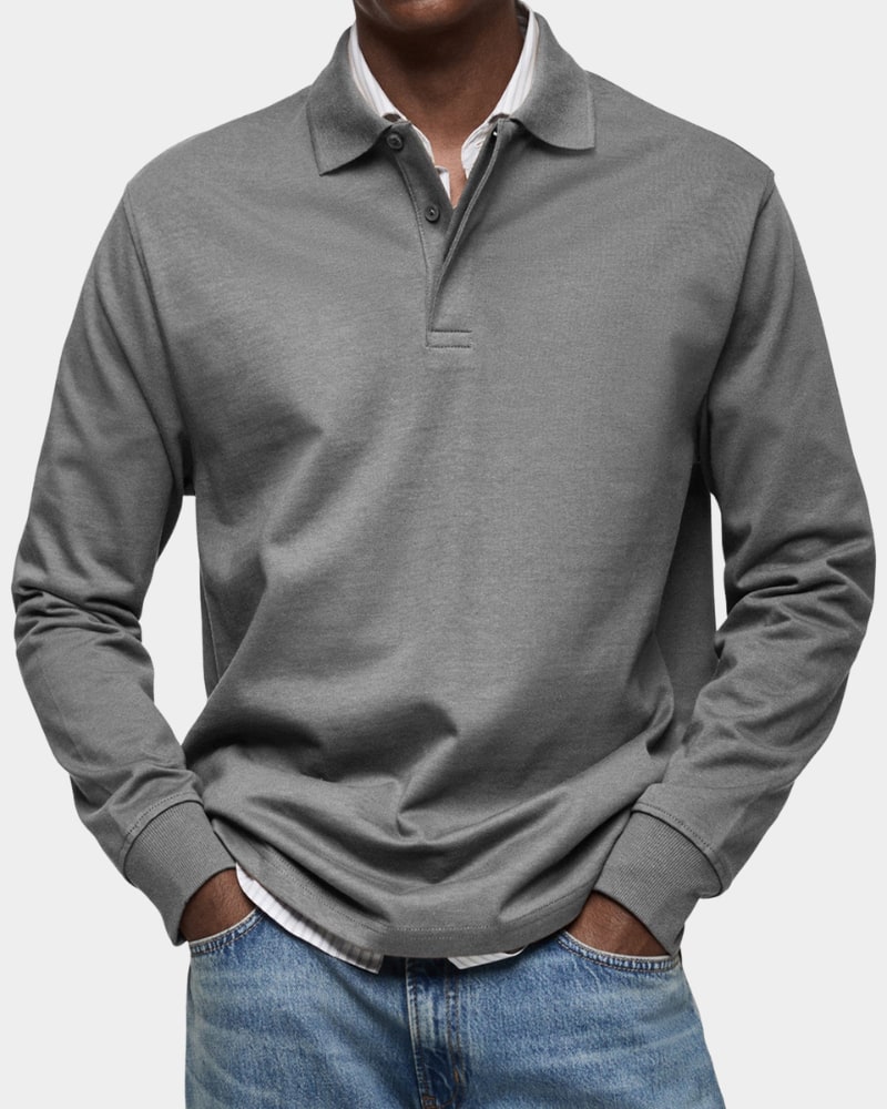 Long Sleeve Polo Shirt Men's Classic Regular Fit Polo 5