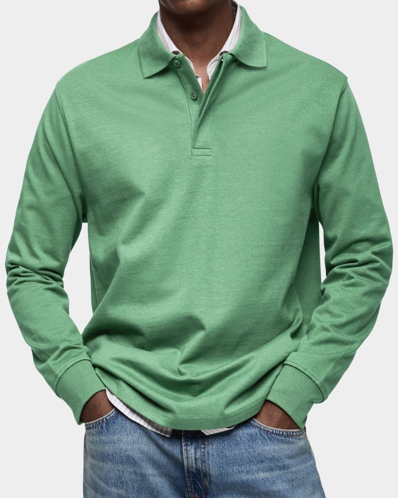 Long Sleeve Polo Shirt Men's Classic Regular Fit Polo 6