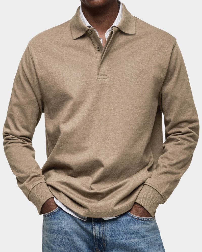 Long Sleeve Polo Shirt Men's Classic Regular Fit Polo 7