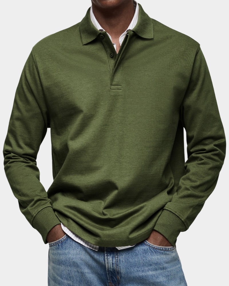 Long Sleeve Polo Shirt Men's Classic Regular Fit Polo 9