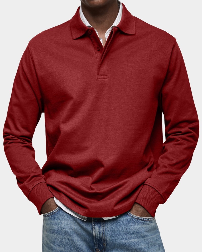 Long Sleeve Polo Shirt Men's Classic Regular Fit Polo 10
