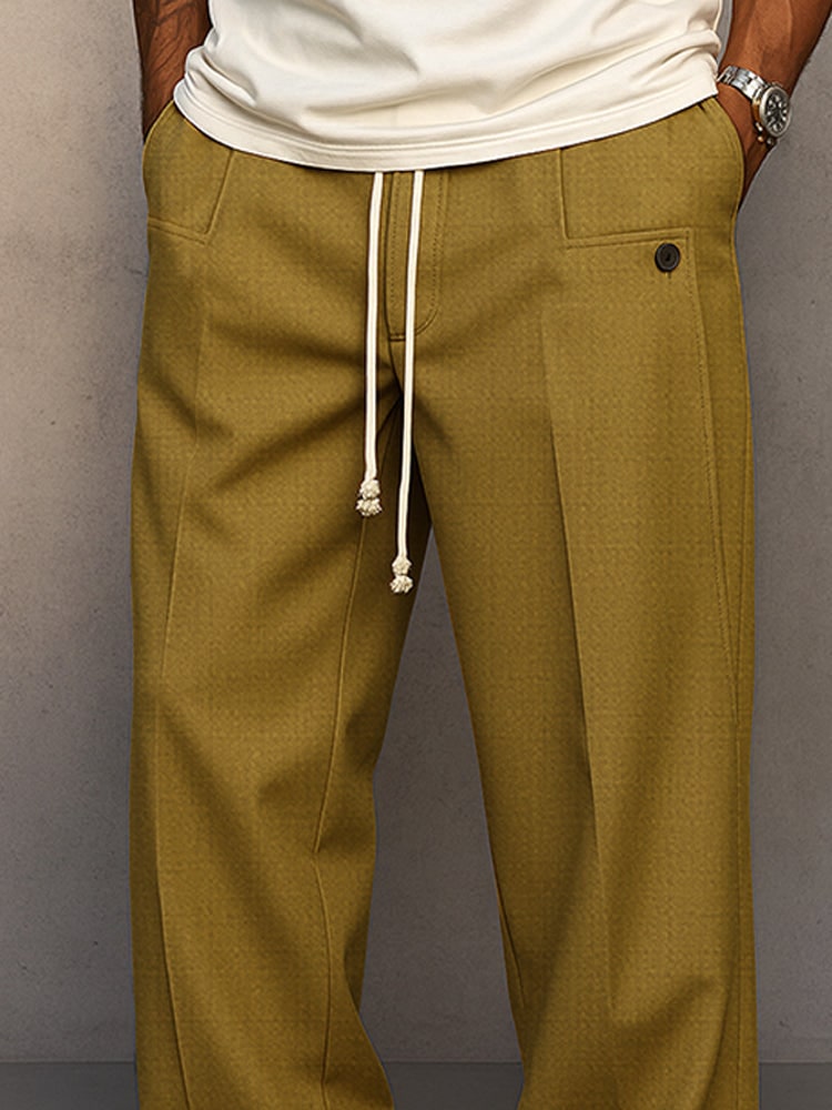 Wide Leg Trousers for Men, Classic Drawstring Trousers 3