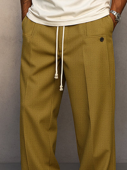 Wide Leg Trousers for Men, Classic Drawstring Trousers 3