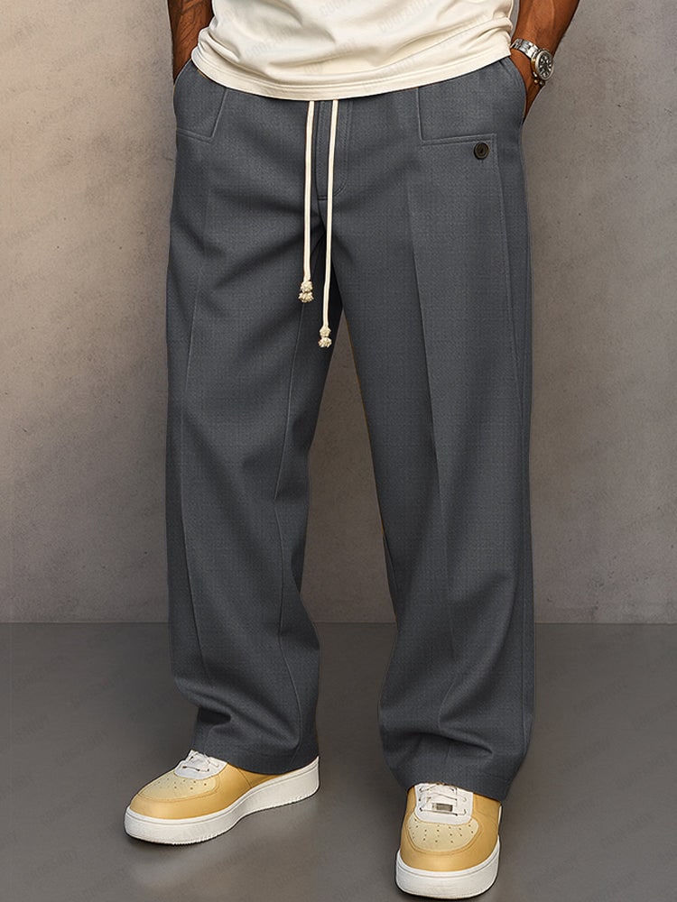 Wide Leg Trousers for Men, Classic Drawstring Trousers 6
