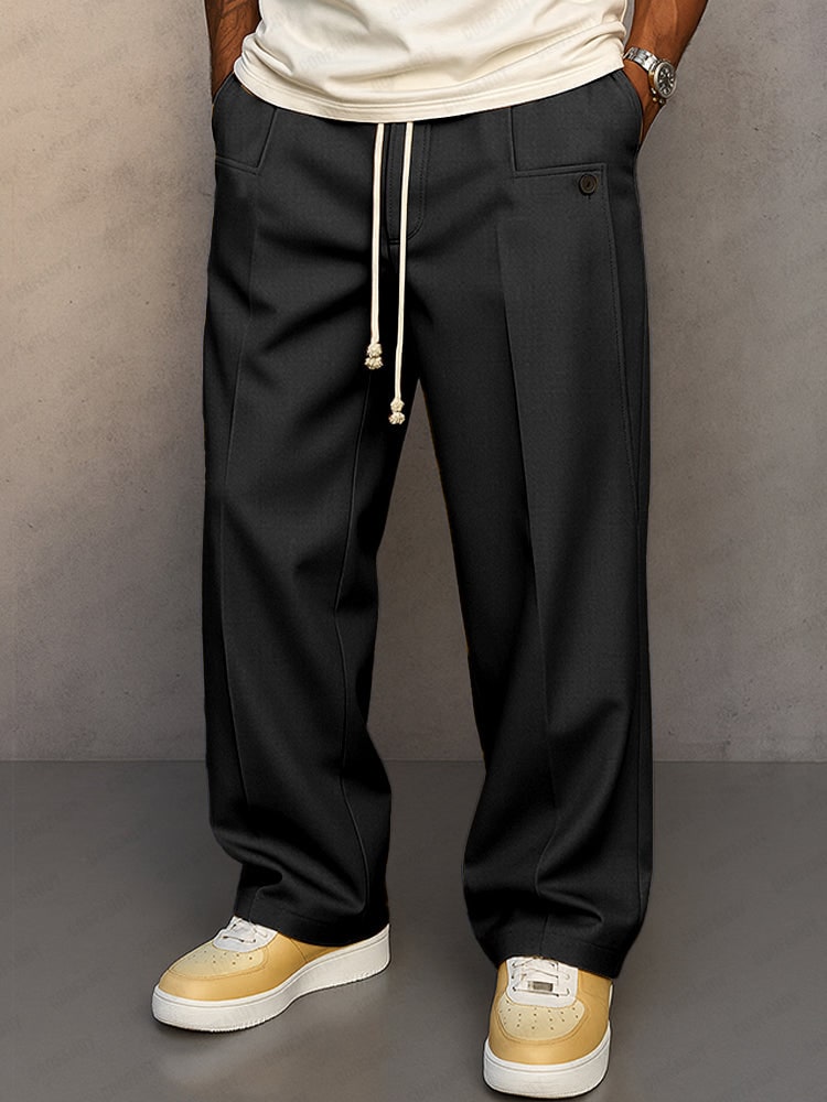 Wide Leg Trousers for Men, Classic Drawstring Trousers 7