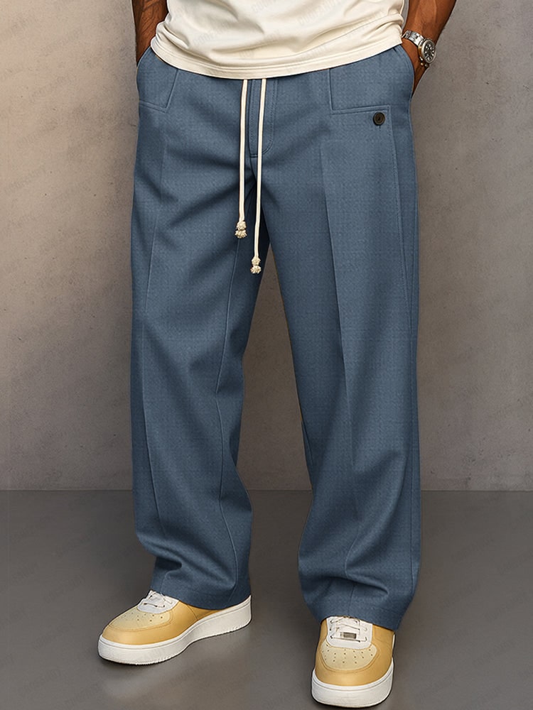Wide Leg Trousers for Men, Classic Drawstring Trousers 8