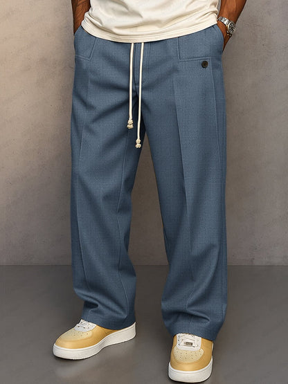 Wide Leg Trousers for Men, Classic Drawstring Trousers 8