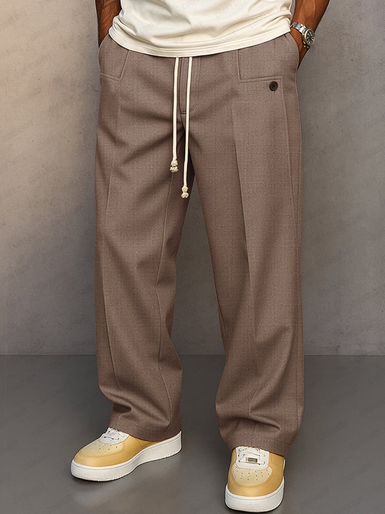 Wide Leg Trousers for Men, Classic Drawstring Trousers 9