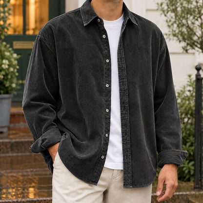 Black corduroy overshirt with pointed collar