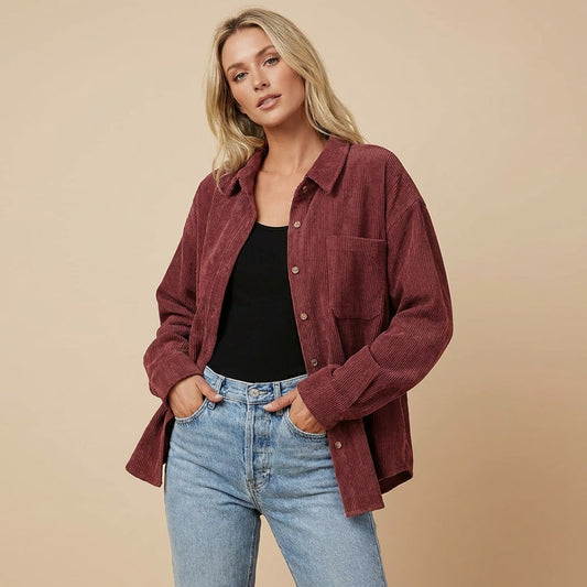 Corduroy Shirt, Corduroy Shacket with Chest Pocket 2