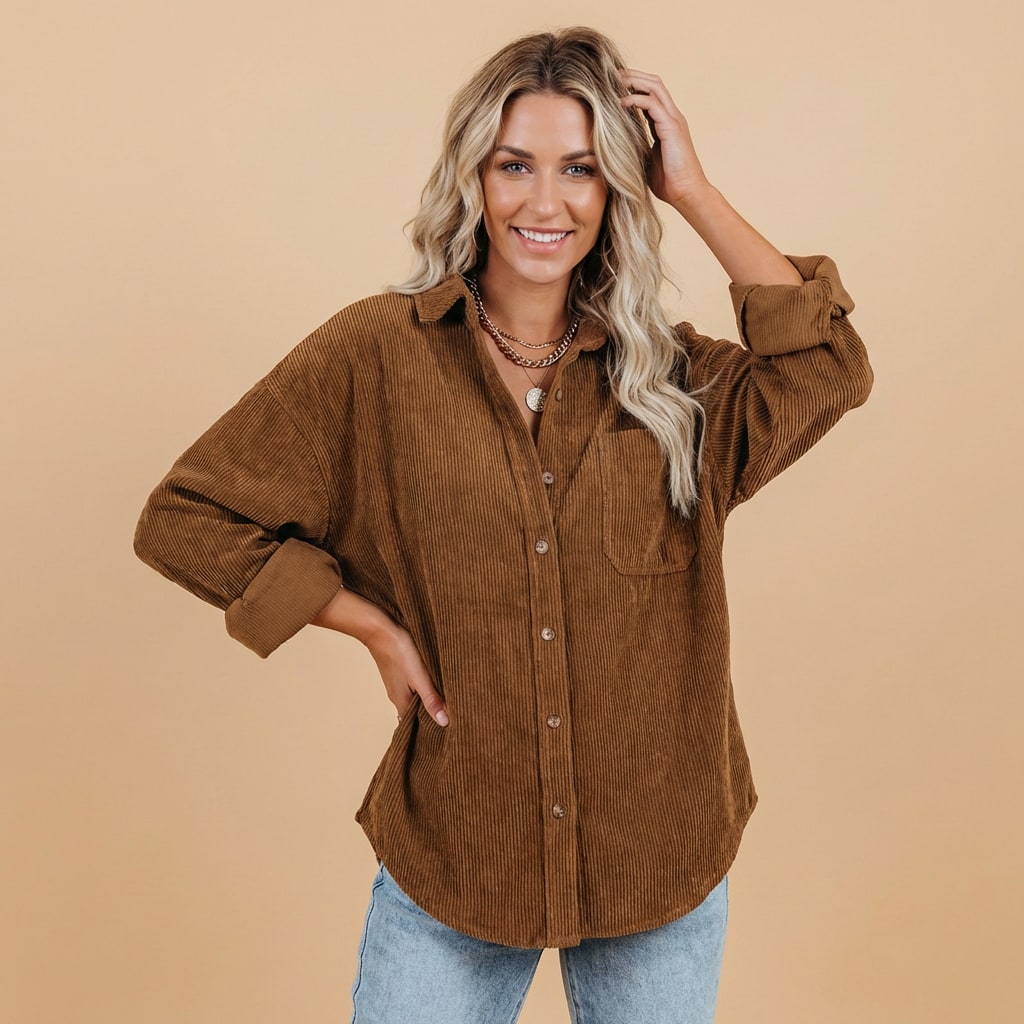 Corduroy Shirt, Corduroy Shacket with Chest Pocket 4