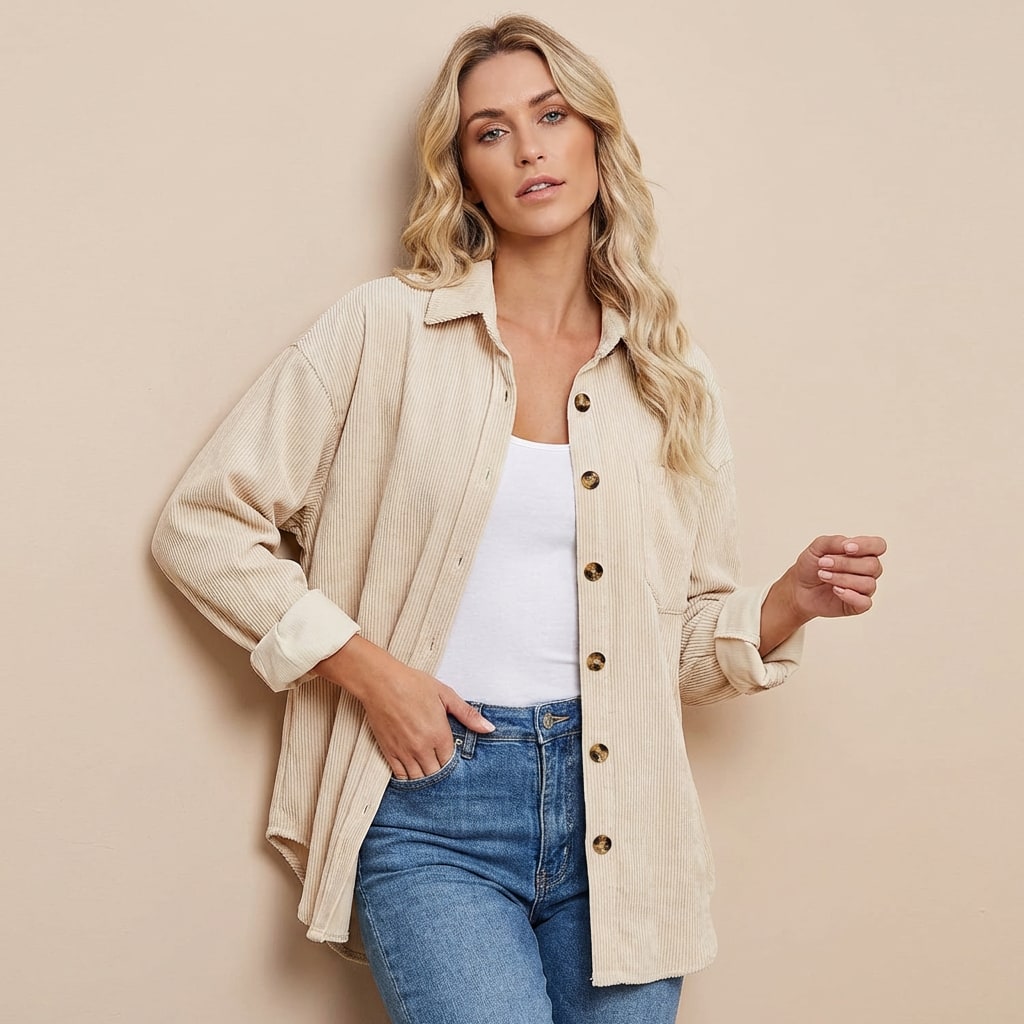 Corduroy Shirt, Corduroy Shacket with Chest Pocket 5